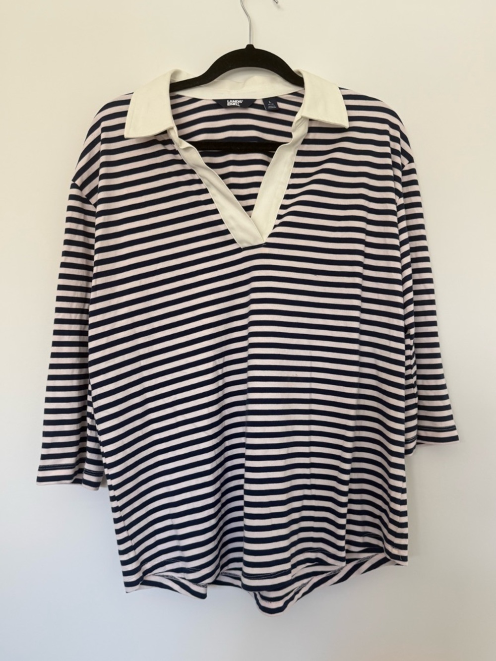 Lands' End Striped Button-Down Polo Top
